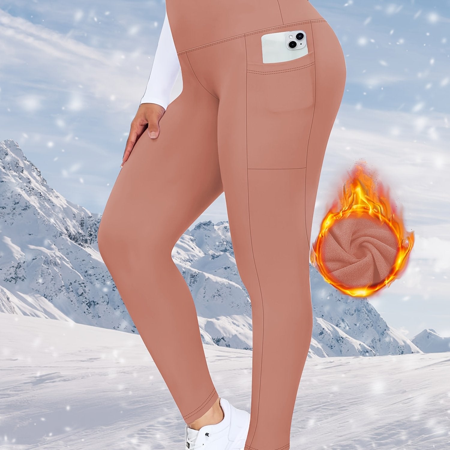 Women's Plus Size Fleece-Lined High-Waist Leggings with Pockets