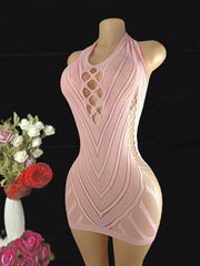 Women Plus Size Satin Halter Neck Cutout Sexy Dress