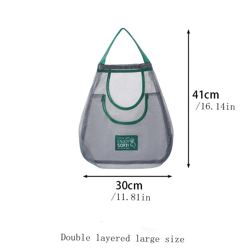 Plastic Hanging Storage Bag with Handles and Mesh for Produce Organization