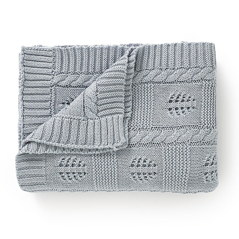 Геометрическое жаккардовое плед с листовым узором, дышащий с отверстиями, для дома, путешествий и кондиционирования воздуха в розовом, верблюжьем, зеленом и кофейном цветах