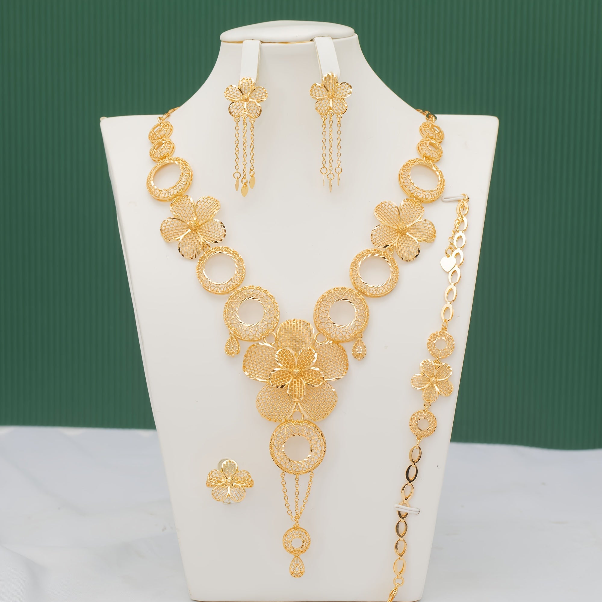 Copper Flower Design Jewelry Set with Synthetic Stones for Weddings and Parties
