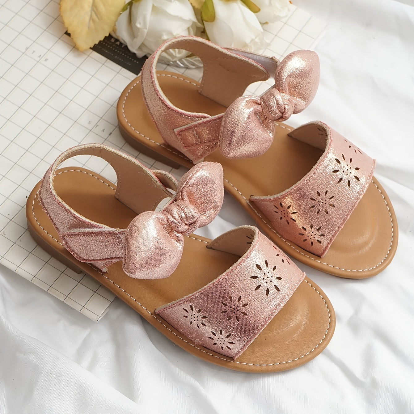 Girls Summer Princess Sandals Breathable Bow Glittery Floral Adjustable Strap