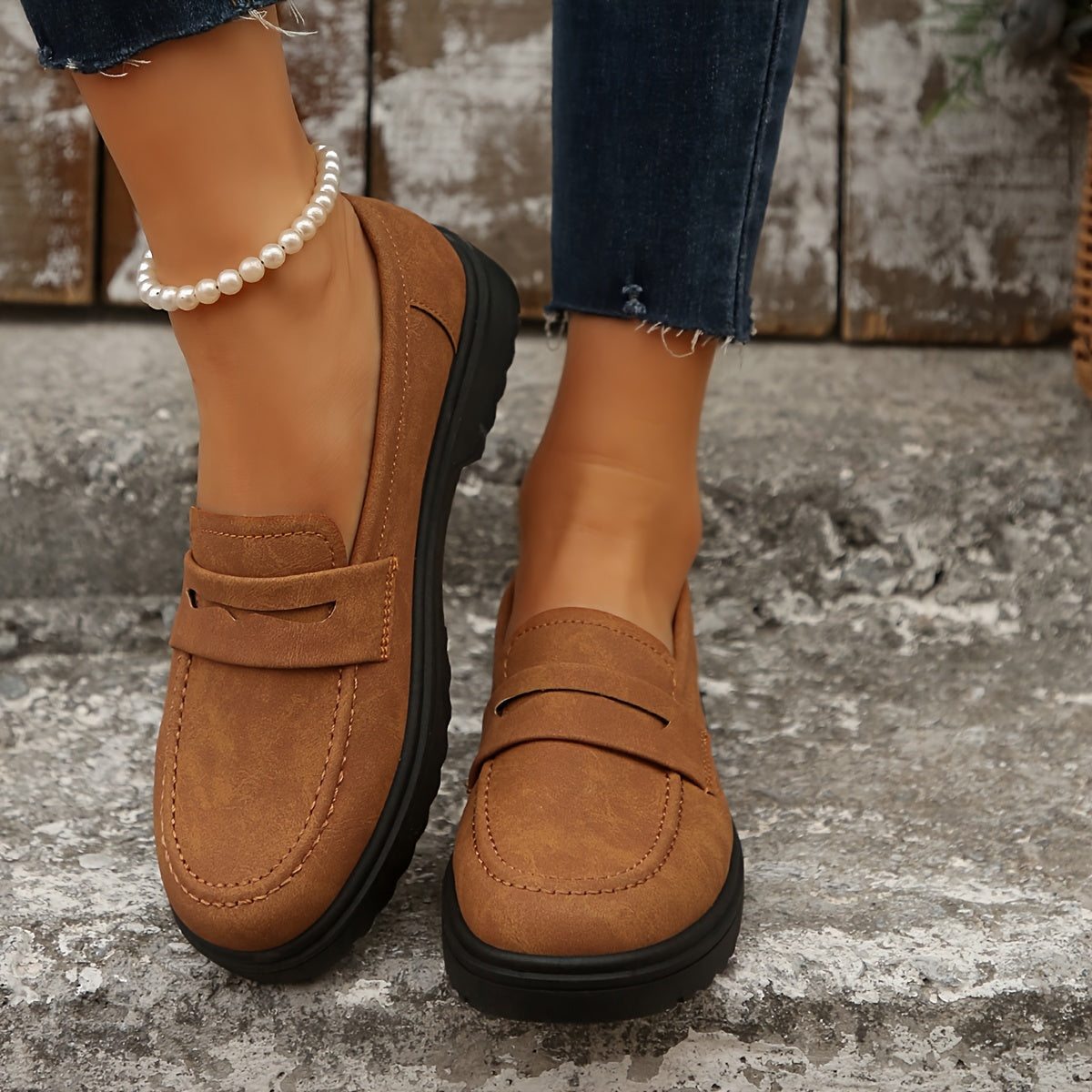 Women's Slip-On Loafers Synthetic Cover Casual Shoes Brown Green Black All-Season