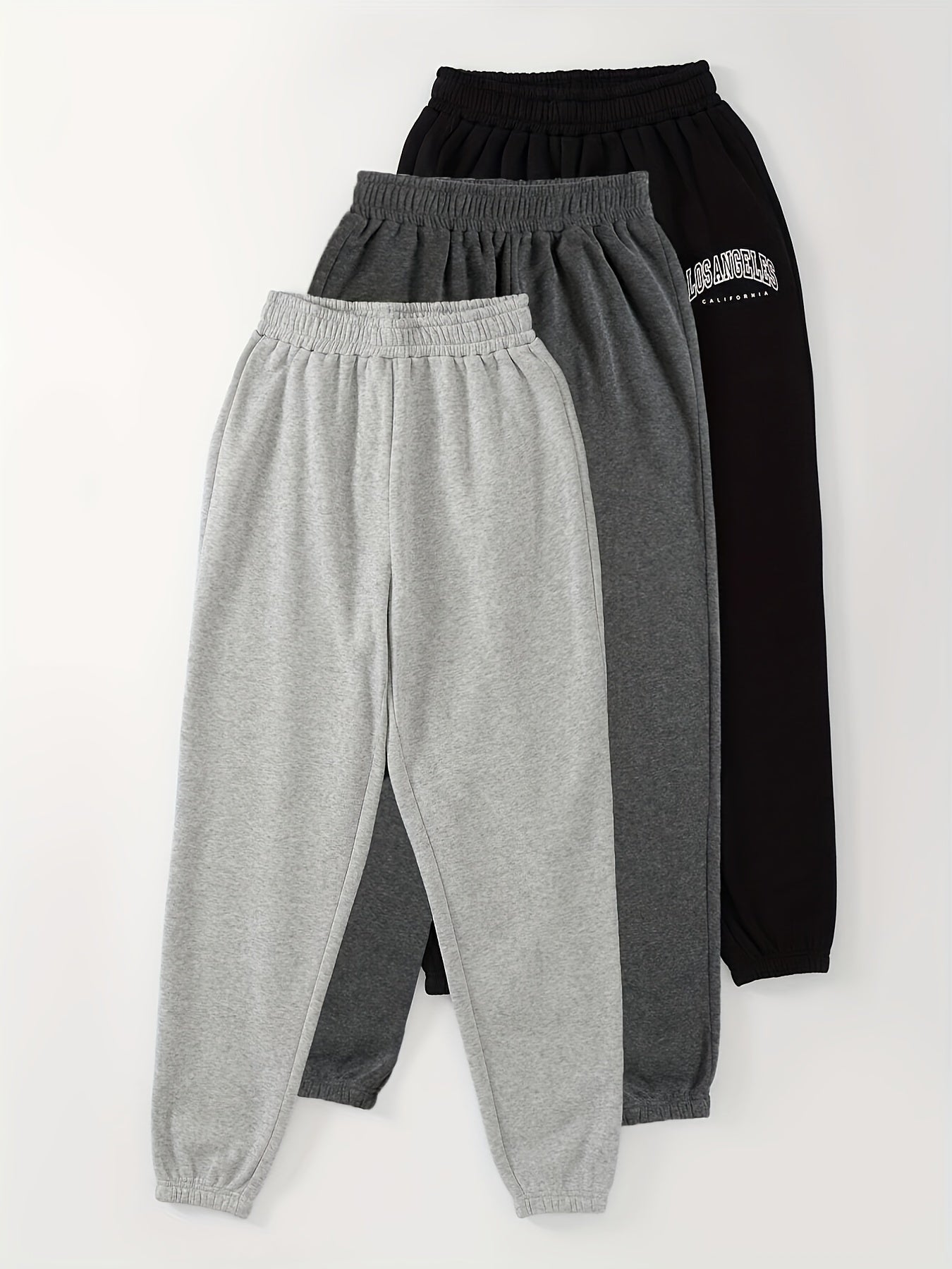 Conjunto de pantalones de descanso para mujer con estampado de letras, cintura elástica suave, poliéster de punto