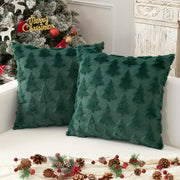 Christmas Tree Pillow Cover Faux Fur Jacquard 45.72cm Zippered Washable Home Decor