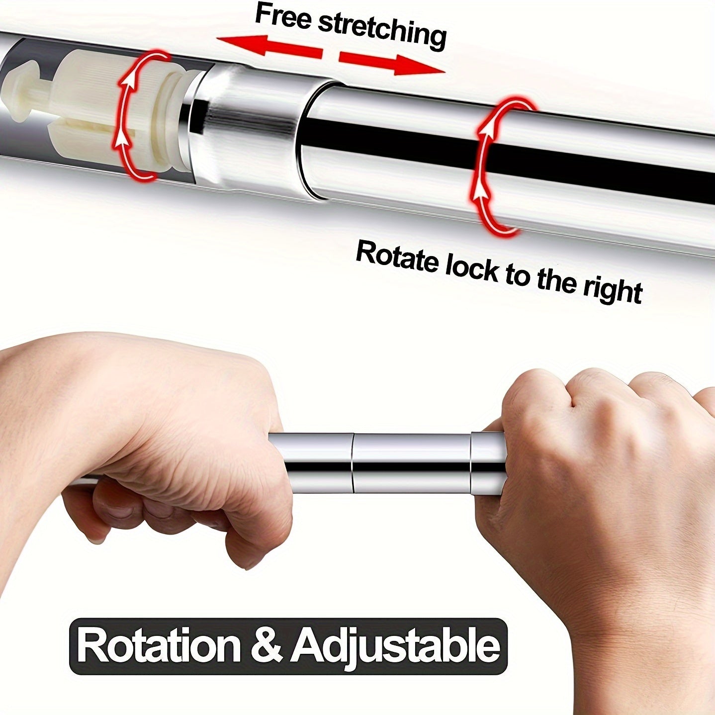 Oson o'rnatish uchun burg'ulashsiz moslashuvchan L-shaklidagi zanglamas po'latdan yasalgan dush pardasi tutqichi. Hammomlar, kiyim do'konlari va shaxsiy joylarda foydalanish uchun sozlanadigan o'lcham. O'rnatish uchun 5 ta vintni o'z ichiga oladi.