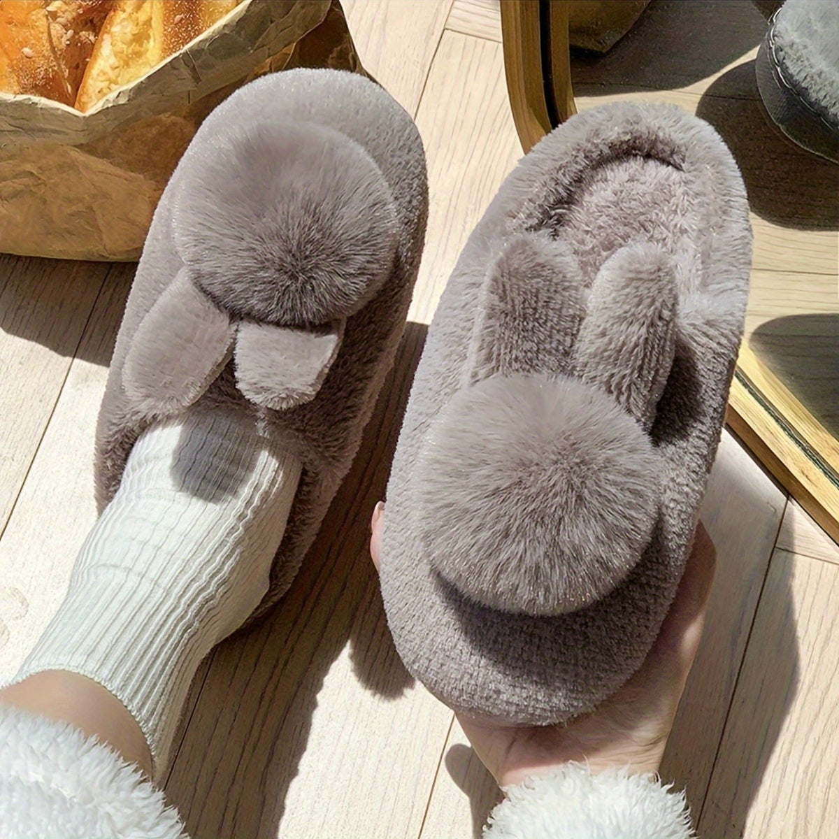Couple Plush Home Slippers Thick Soles Indoor Outdoor Non-Slip