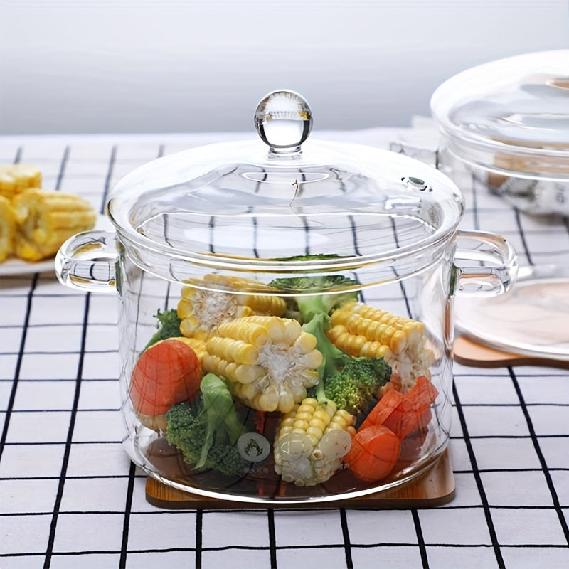 1.5L Borosilikat shisha qozon, qopqog' bilan, sho'rva, makaron, nudul uchun issiqlikka chidamli