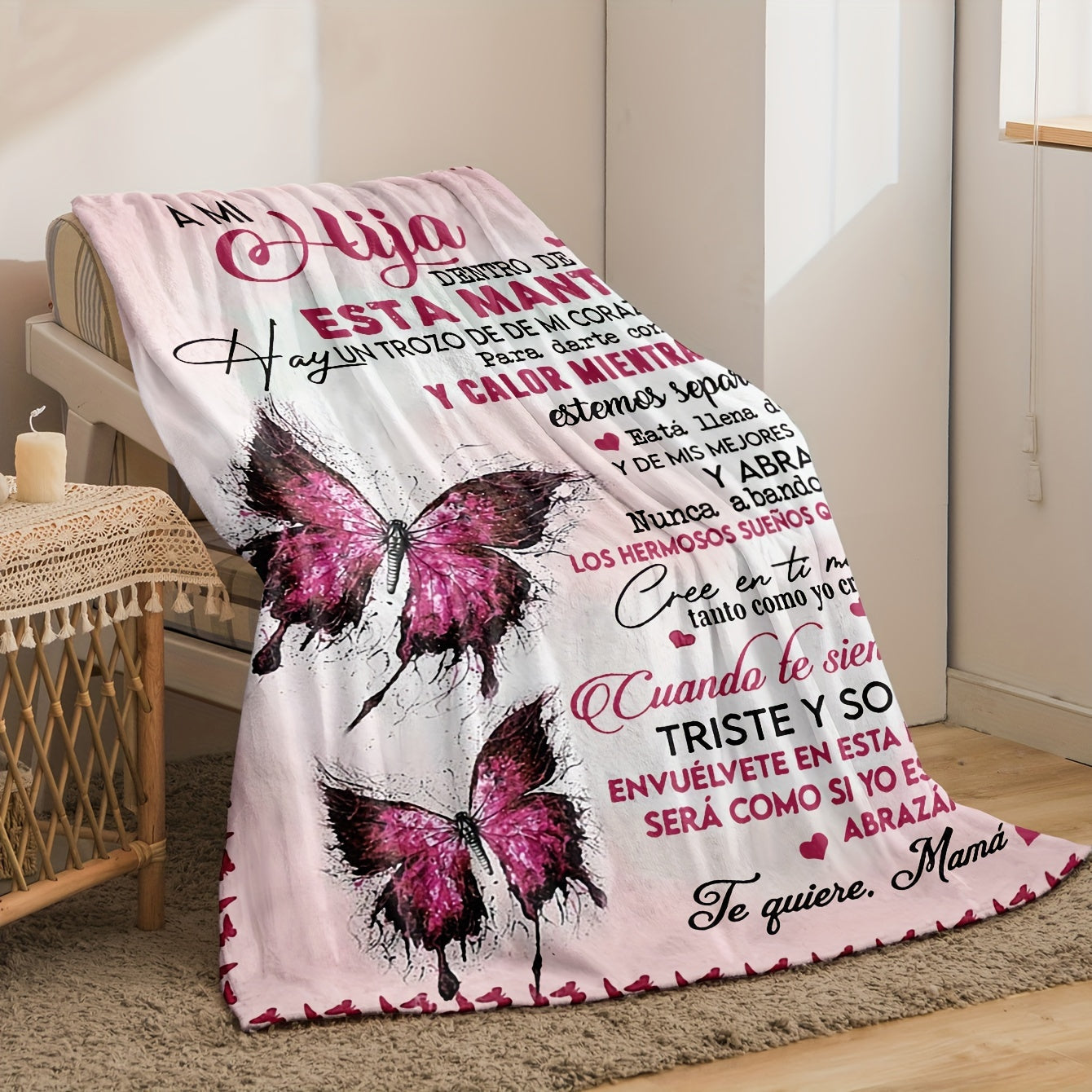 Pink Butterfly Print Throw Blanket for Girls Soft Cozy Warm Gift