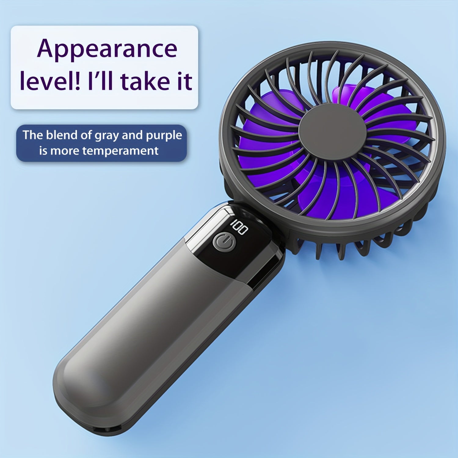 Handheld Fan with LED Display, 6 Speed Settings, Rechargeable Battery, Stable Base Stand for Phone Binge-Watching