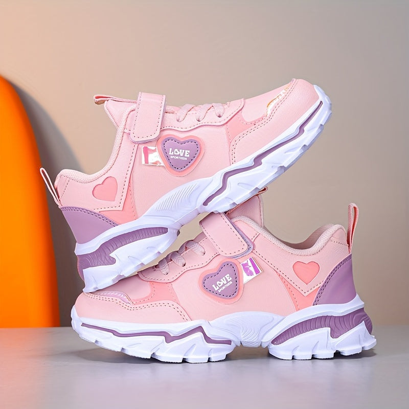 Girls Running Shoes Black and Pink Lightweight Glow-in-the-Dark Hook-and-Loop Sneakers