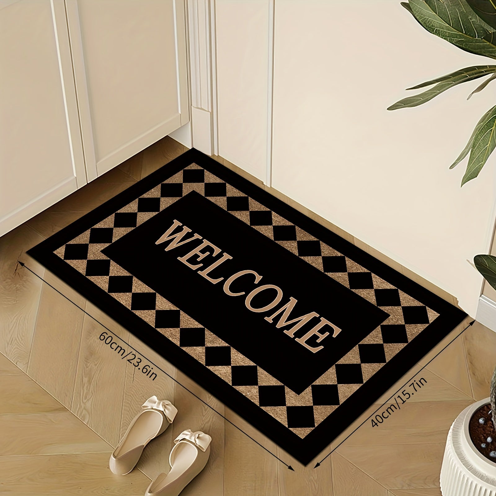 Modern Fashion Welcome Doormat Non-Slip Machine Washable Polyester Entryway Rug