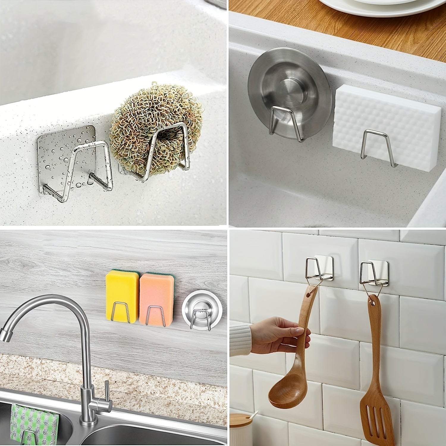 Stainless Steel Wall-Mounted Sponge Holder with Open Storage Waterproof Rust-Resistant