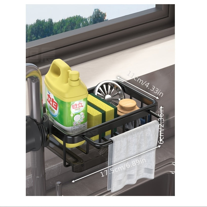 Multifunctional Kitchen Sink Storage Basket with Cloth Holder and Draining Tray