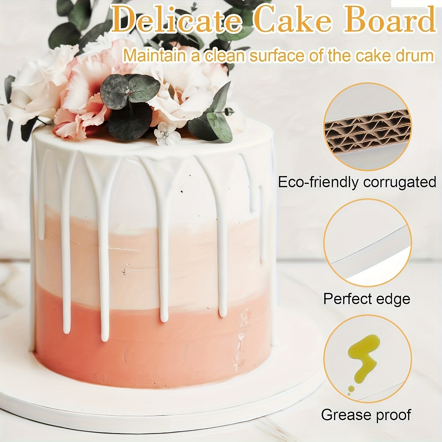 Round White Cake Boards Pack of 2 Sturdy Food-Grade Cardboard Bases for Cakes