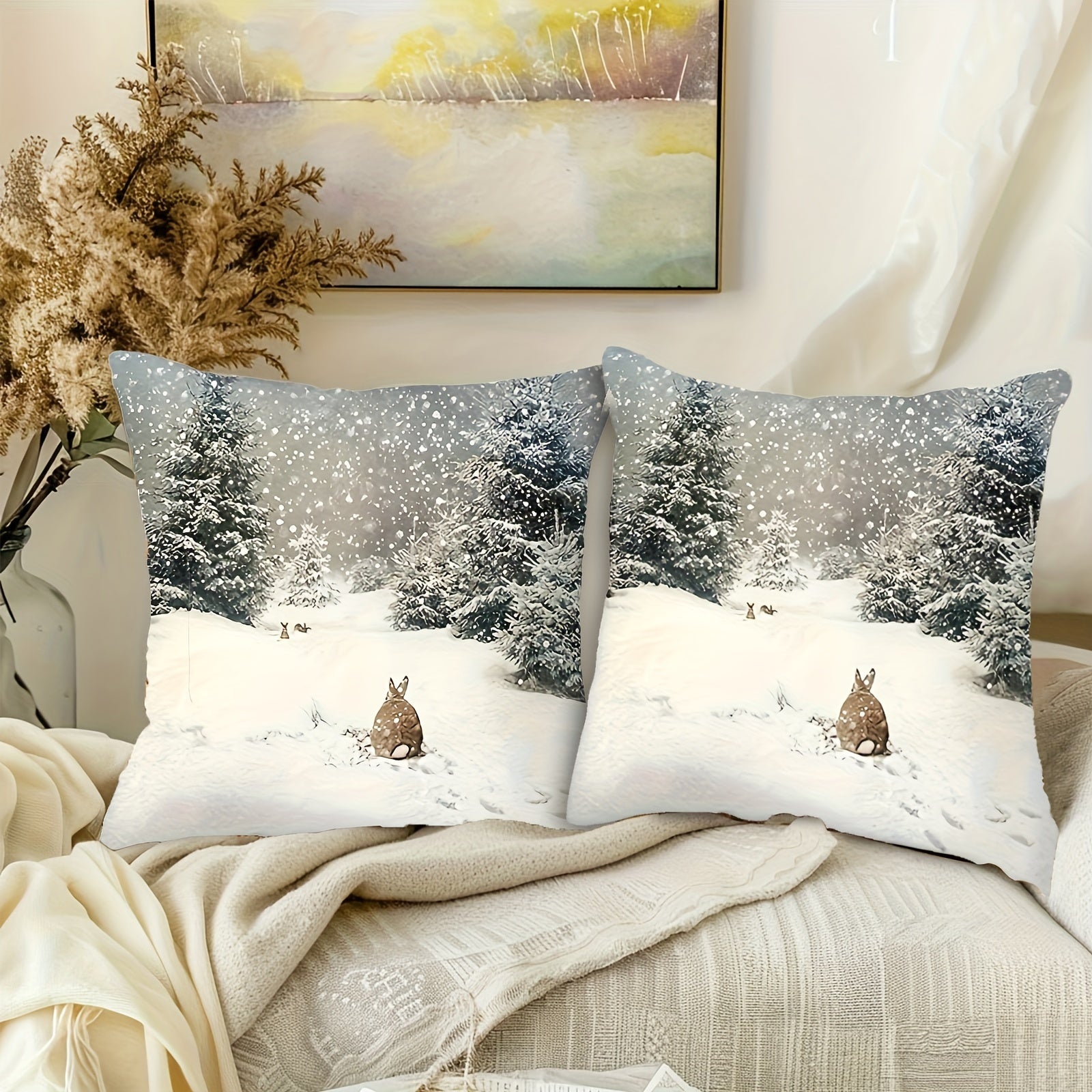 Christmas Snow-Capped Winter Landscape Pillowcase 45.72cm Farmhouse Decor