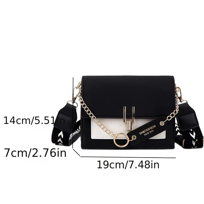 Faux Leather Crossbody Bag for Women with Chain Decor and Adjustable Strap