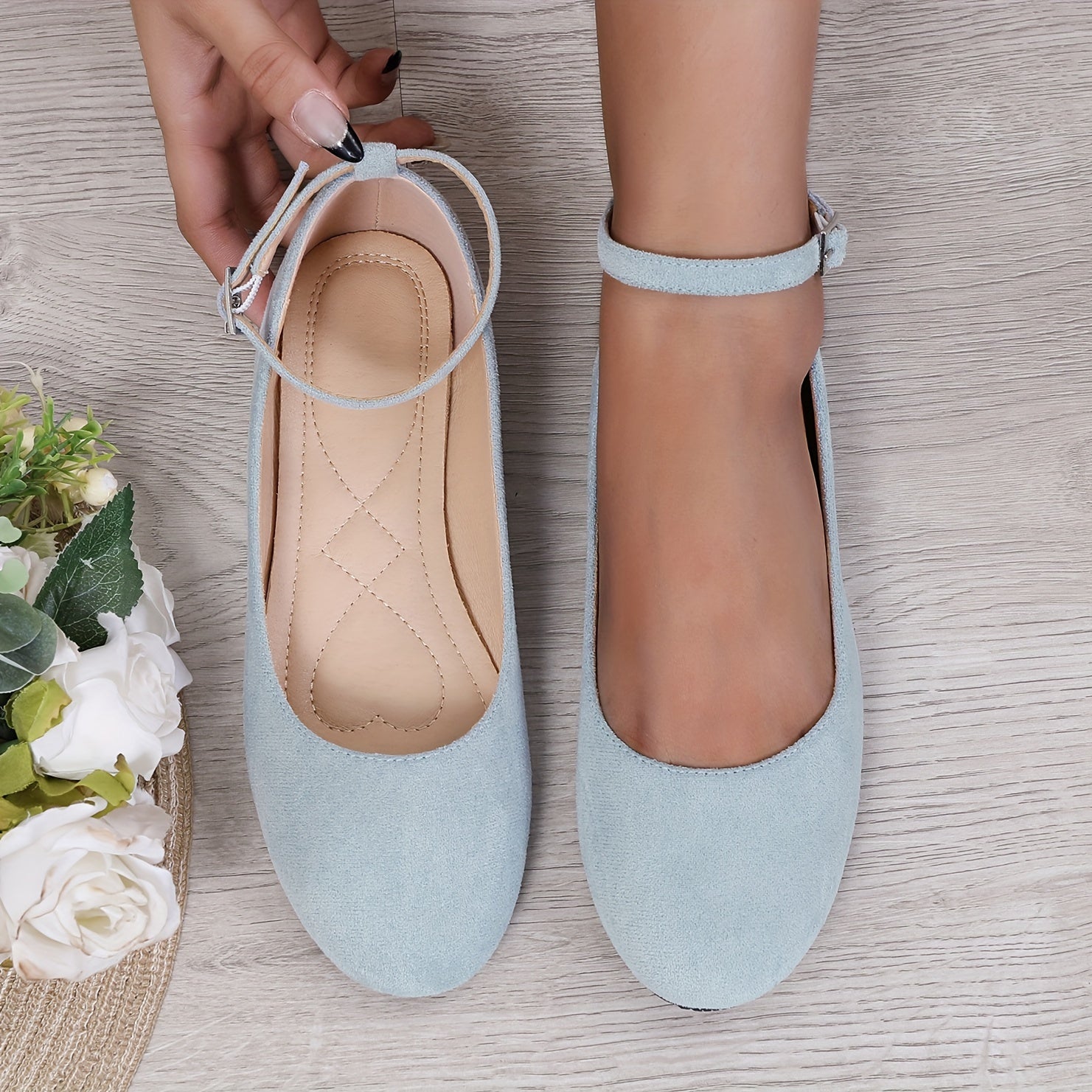 Women's Lightweight Ballet Flats with Ankle Strap, Round Toe, All-Season Comfort