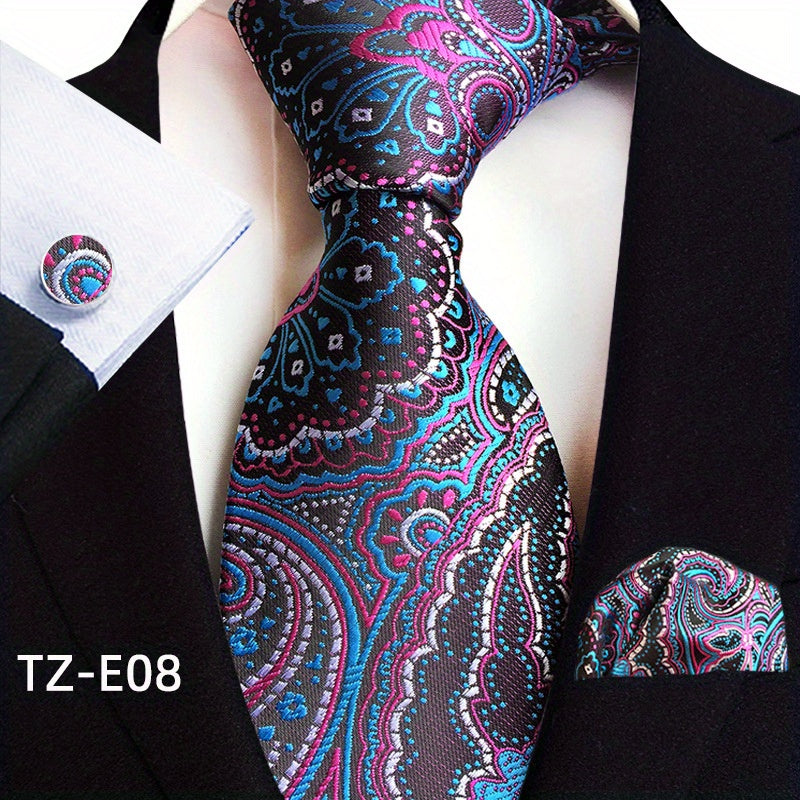 Set of 3 Paisley Jacquard Woven Neckties with Cufflinks and Pocket Squares for Men