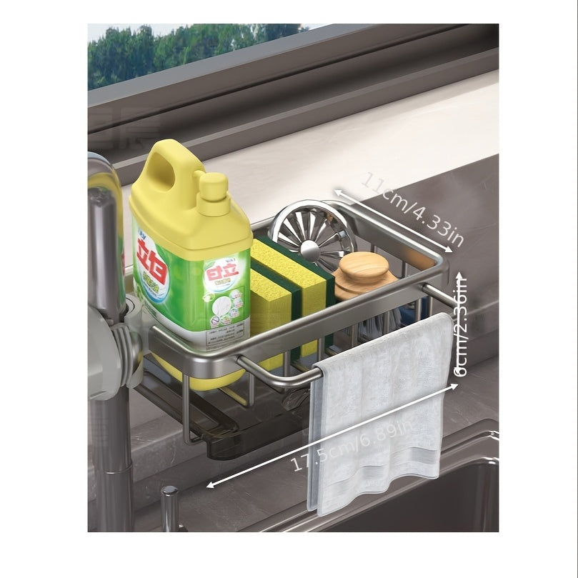 Multifunctional Kitchen Sink Storage Basket with Cloth Holder and Draining Tray