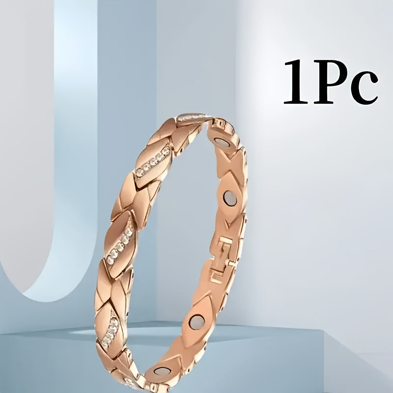 Ayollar uchun yaproq dizaynli magnit bilaguzuk, sink qotishmasidan tayyorlangan, kubik zirkon bilan, tug'ilgan kunlar, yubileylar, Sevishganlar kuni yoki Onalar kuni uchun sovg'a berish uchun ideal.