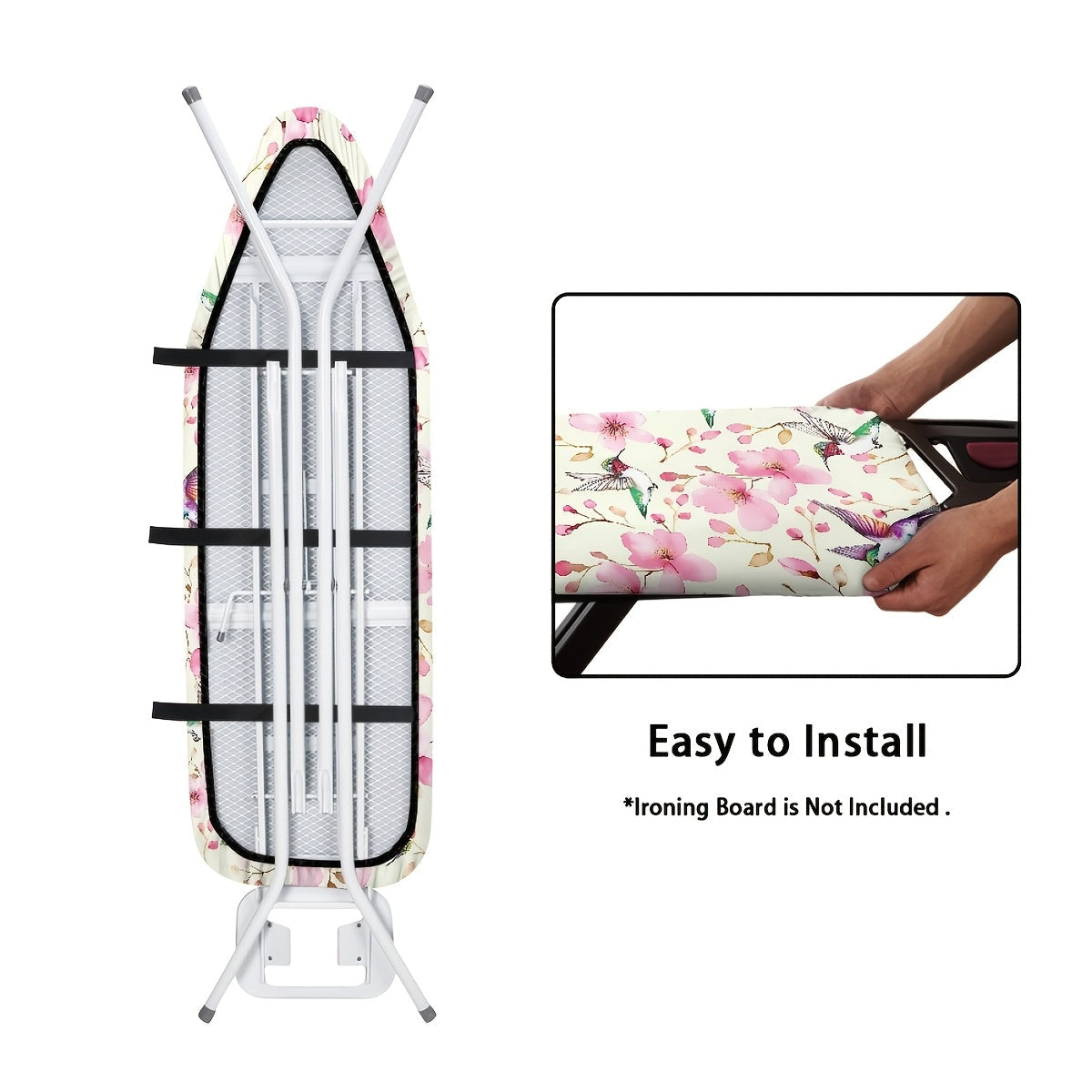 Ironing Board Cover Floral Hummingbird Pattern 38x137cm Thick Padding Elastic Edge