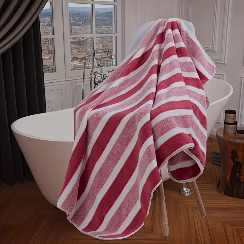 Toalla de poliéster de secado rápido, suave, de color beige claro con rayas para autocaravana, baño, hogar