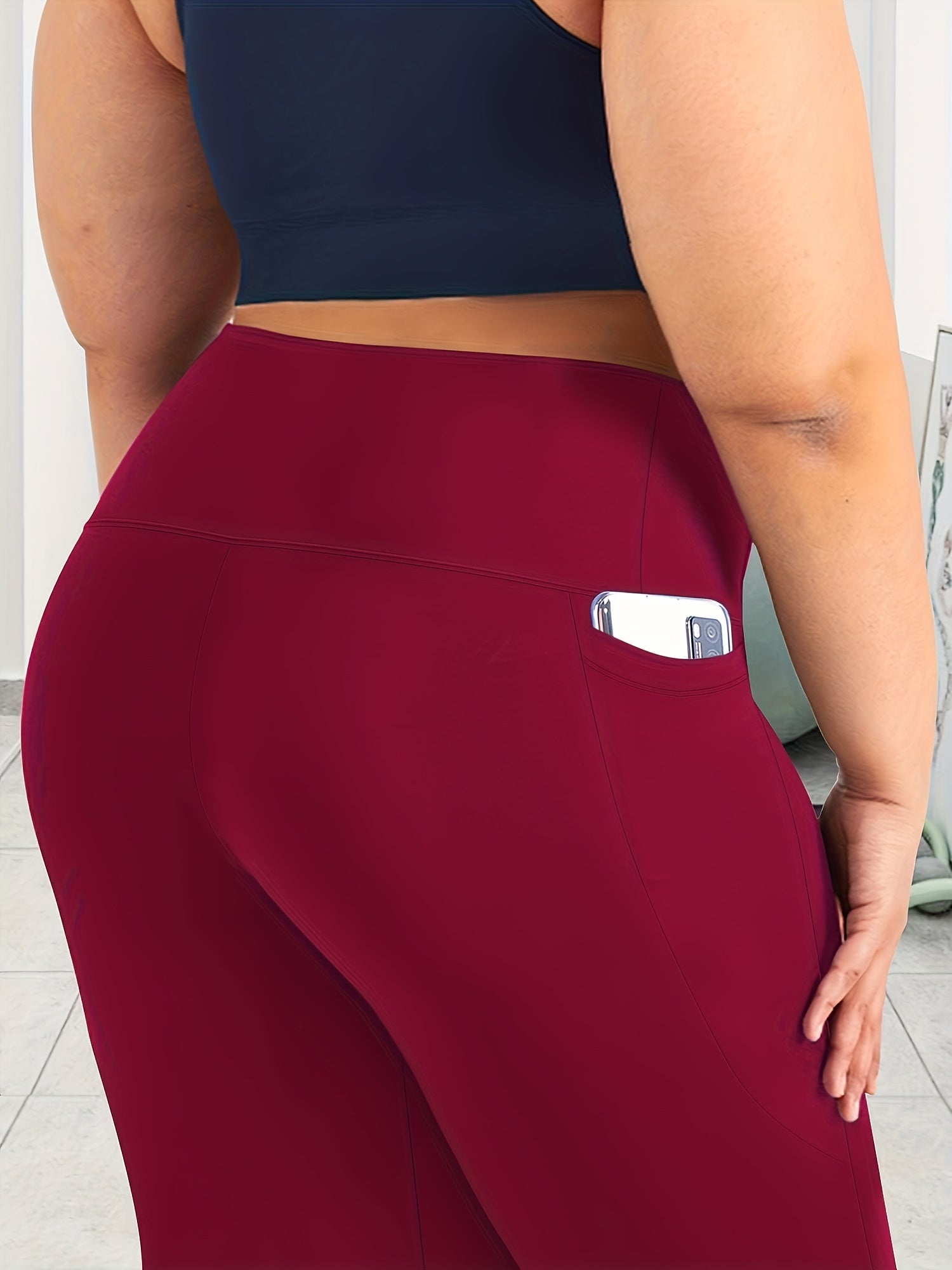 Женские леггинсы капри с высокой талией для полных, эластичные, однотонные, с карманами