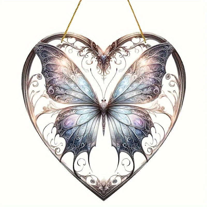 Decorative Glass Pendant with Heart Butterfly Pattern for Home Decor