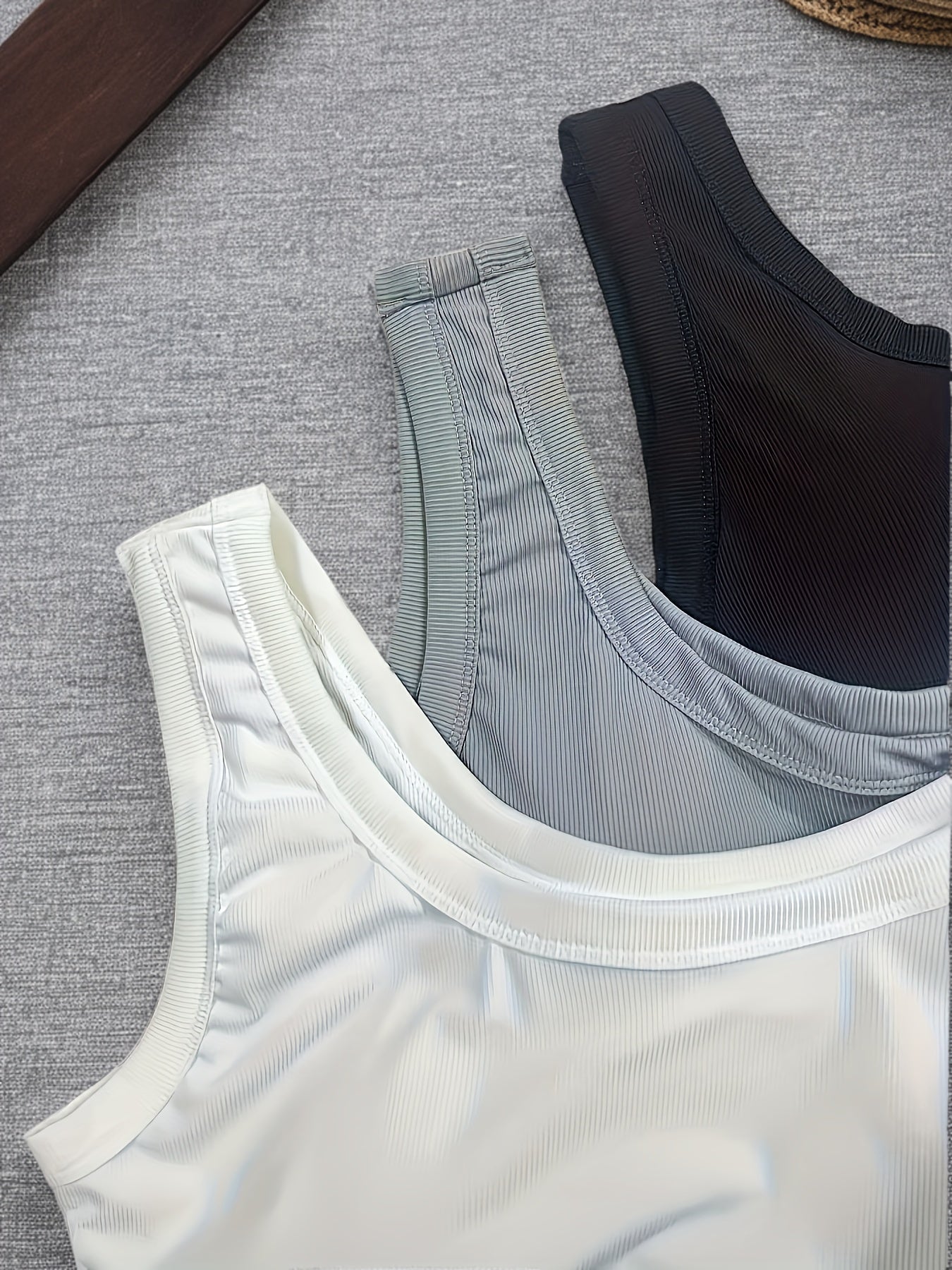 Women's Ribbed Sports Tank Tops 3 Pack with Built-In Bras Gray White Black