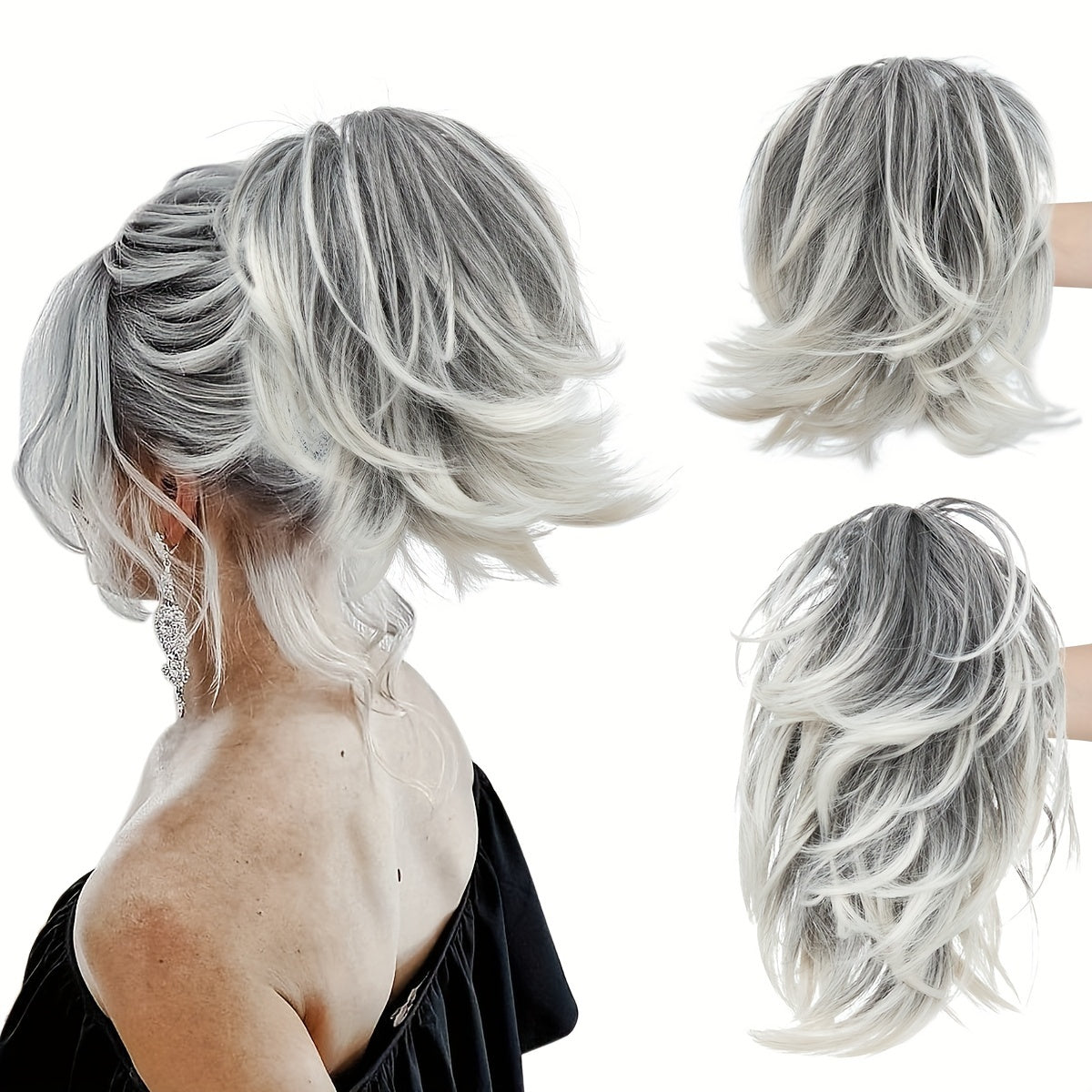 Ayollar sintetik to'lqinli soch uzatish klipli qisqa to'qilgan soch