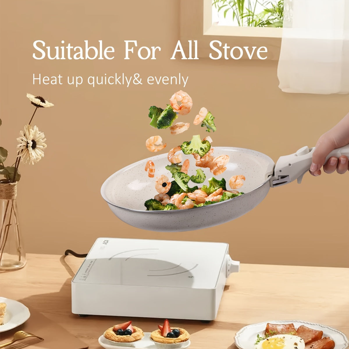 Aluminum Cookware Set with Removable Handles Nonstick Stackable Pots Pans