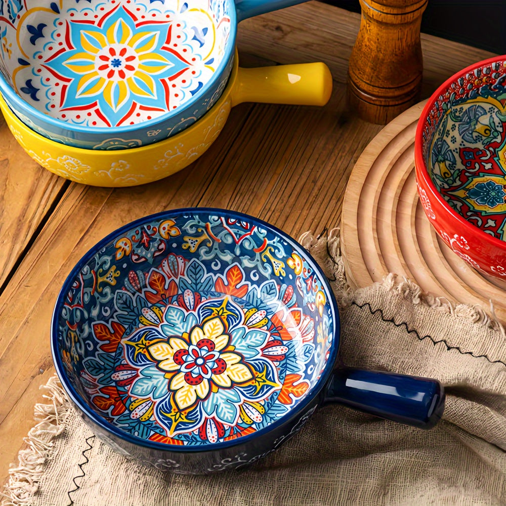 22.1 sm Keramika salat chashkasi tutqich bilan, mikroto'lqinli pech va pech uchun mos