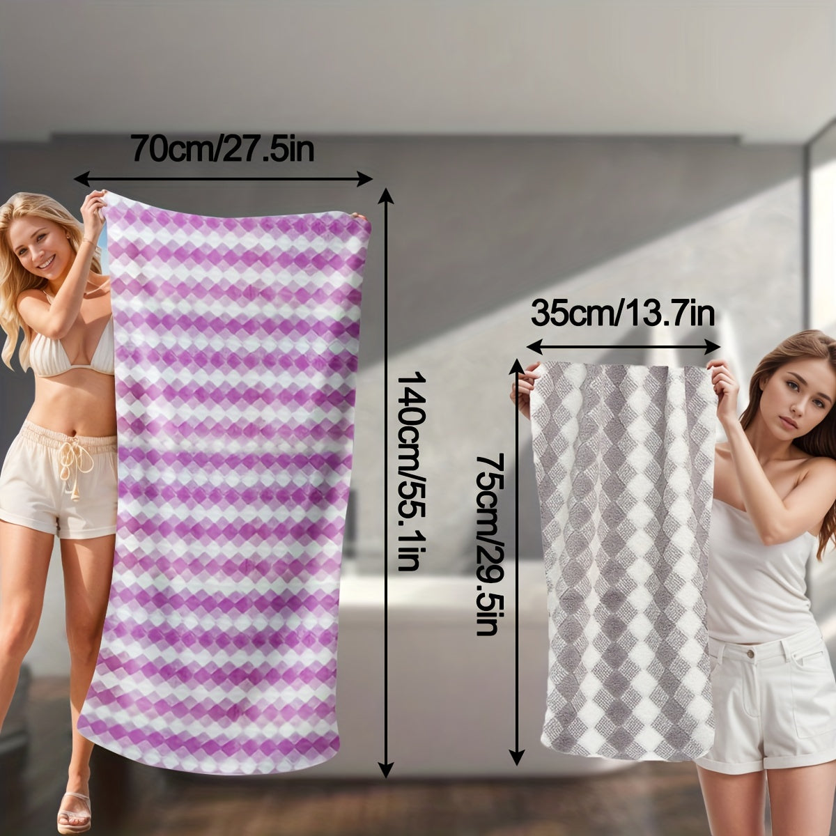 Lattice Cotton Towel Set with Hand and Bath Towels Quick-Drying Soft Skin-Friendly