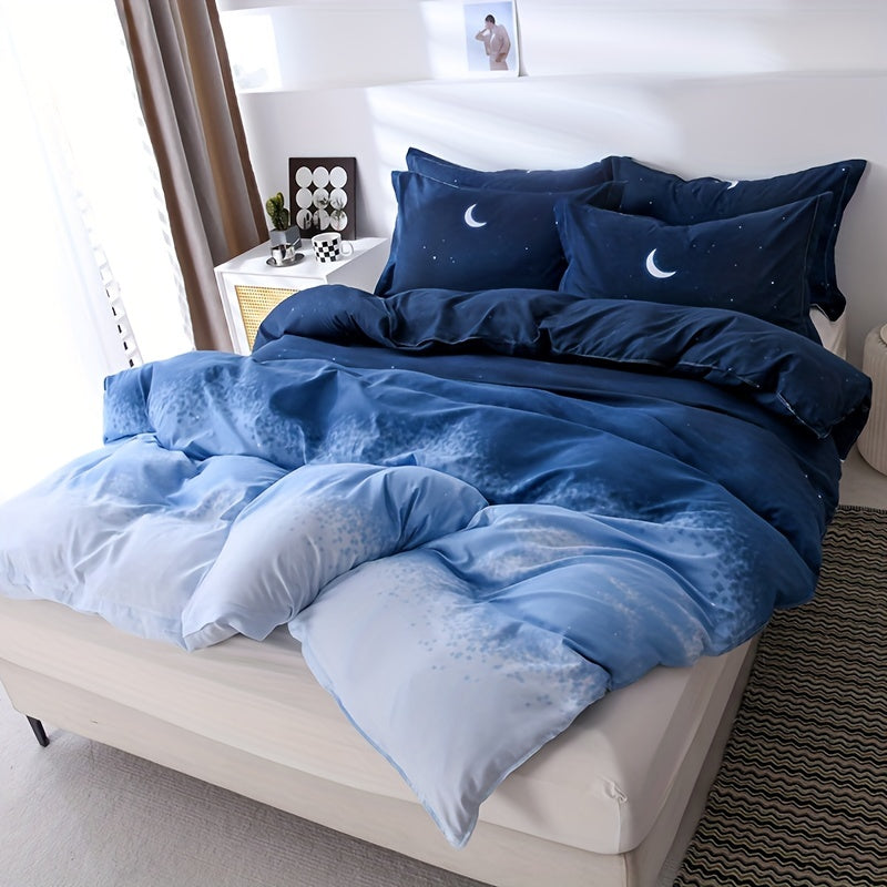 Night Sky Moon Print Bedding Set 3-Piece Duvet Cover and Pillowcases for Bedroom