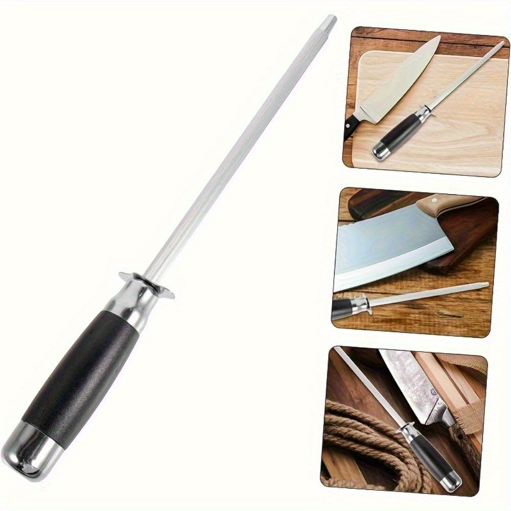 Diamond-Coated Stainless Steel Knife Sharpening Rod Ergonomic Black Handle Durable High Hardness