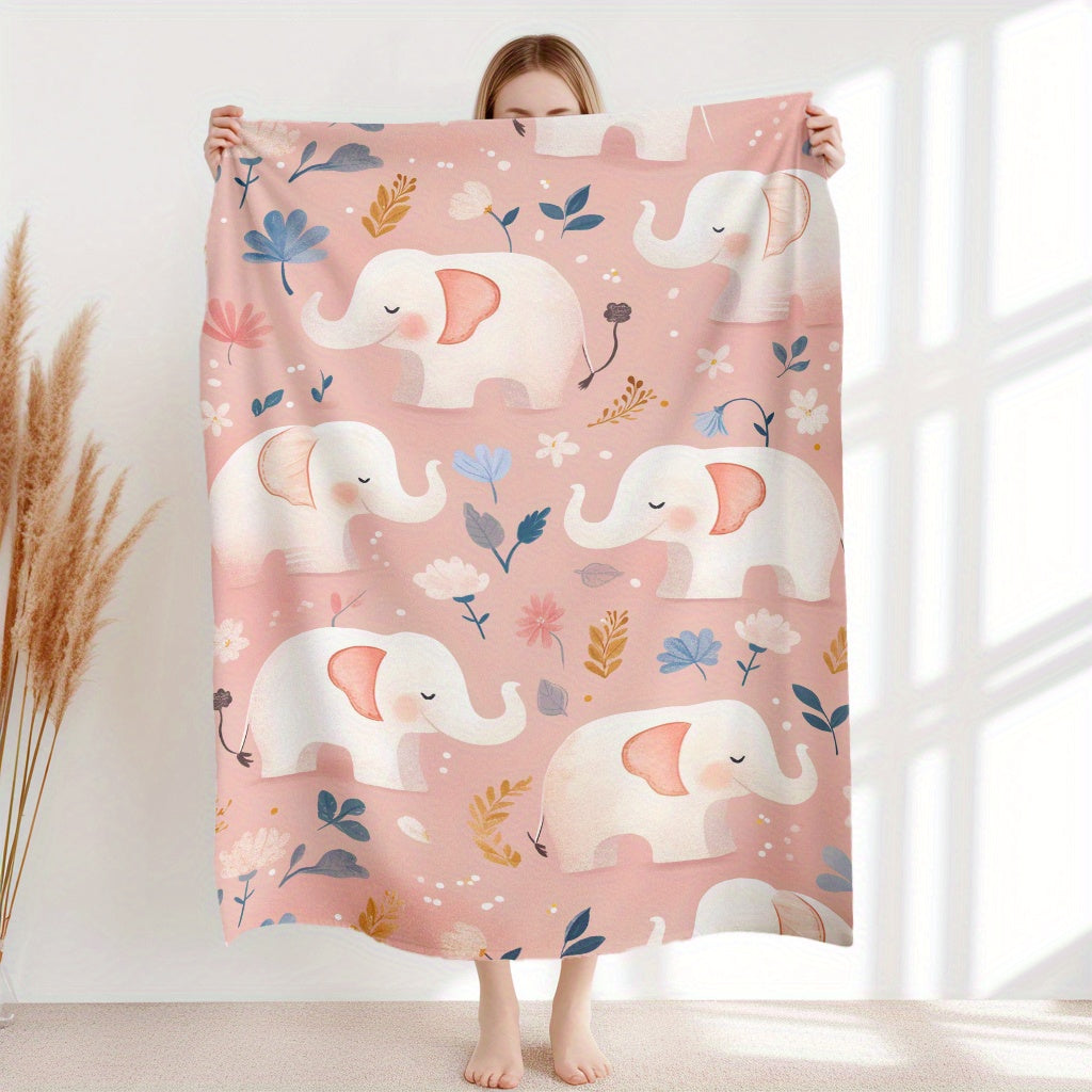 Elephant Print Flannel Throw Blanket Lightweight Plush Sofa Blanket for All Seasons