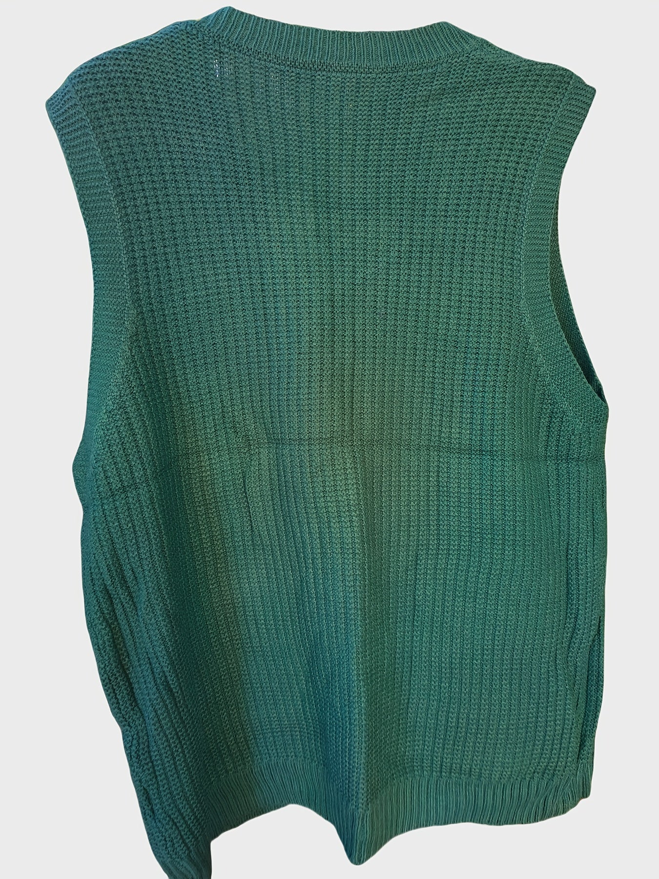 Chaleco de punto sin mangas para mujer talla grande, verde, con botones y bolsillos, primavera y otoño