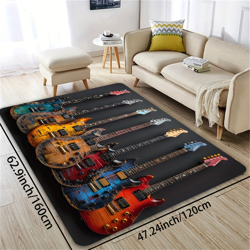 Yorqin Elektr gitar naqshli gilam 8mm qalinlikda, sirpanmaydigan, yuviladigan pol mato