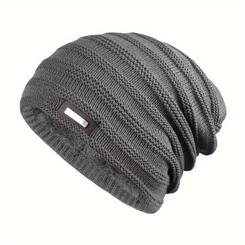 Knitted Hat for Men and Women Double Layer Plush Velvet Lining Winter Warmth