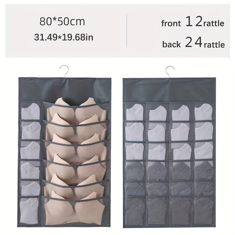 Dual-Sided Hanging Organizer for Underwear Socks Non Woven Foldable Grey Pink Ivory