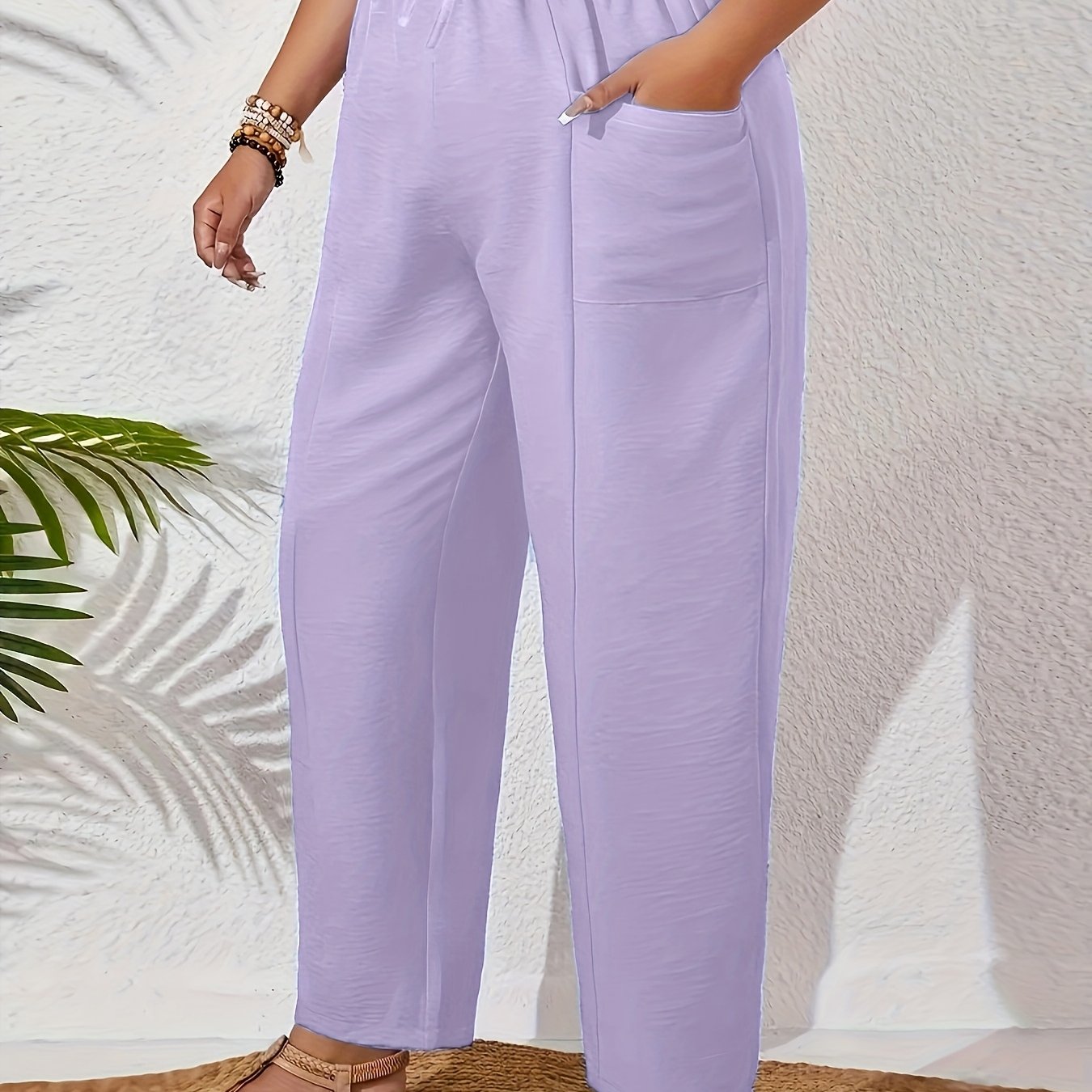 Plus Size Women's Wide Leg Pants Brown All-Season Casual Trousers