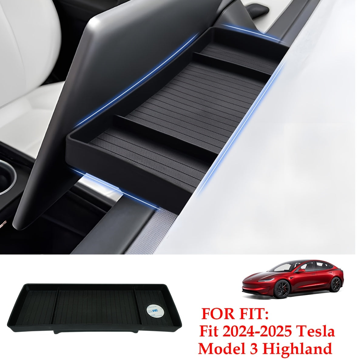 Car Interior Organizer Tray Black TPE for Tesla Model 3/Y Storage Accessories
