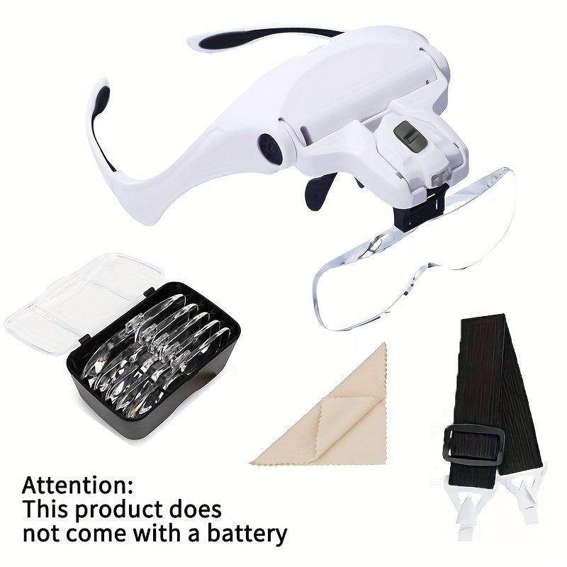 Adjustable Headband Magnifier with LED Light and 5 Lenses for Jewelry Crafts and Hobbies