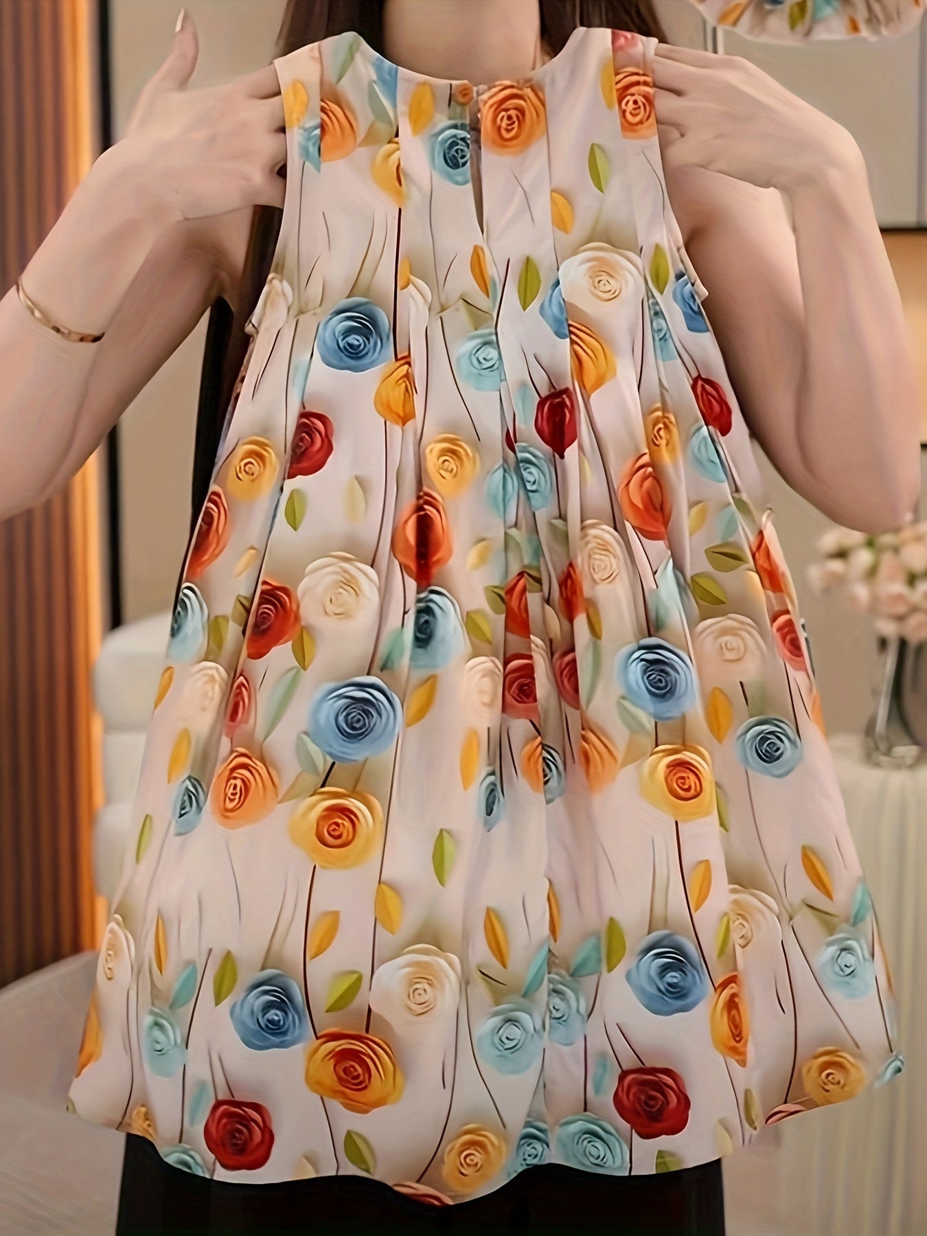 Girls' Summer Floral Sleeveless Dress with Hat for Beach and Casual Wear