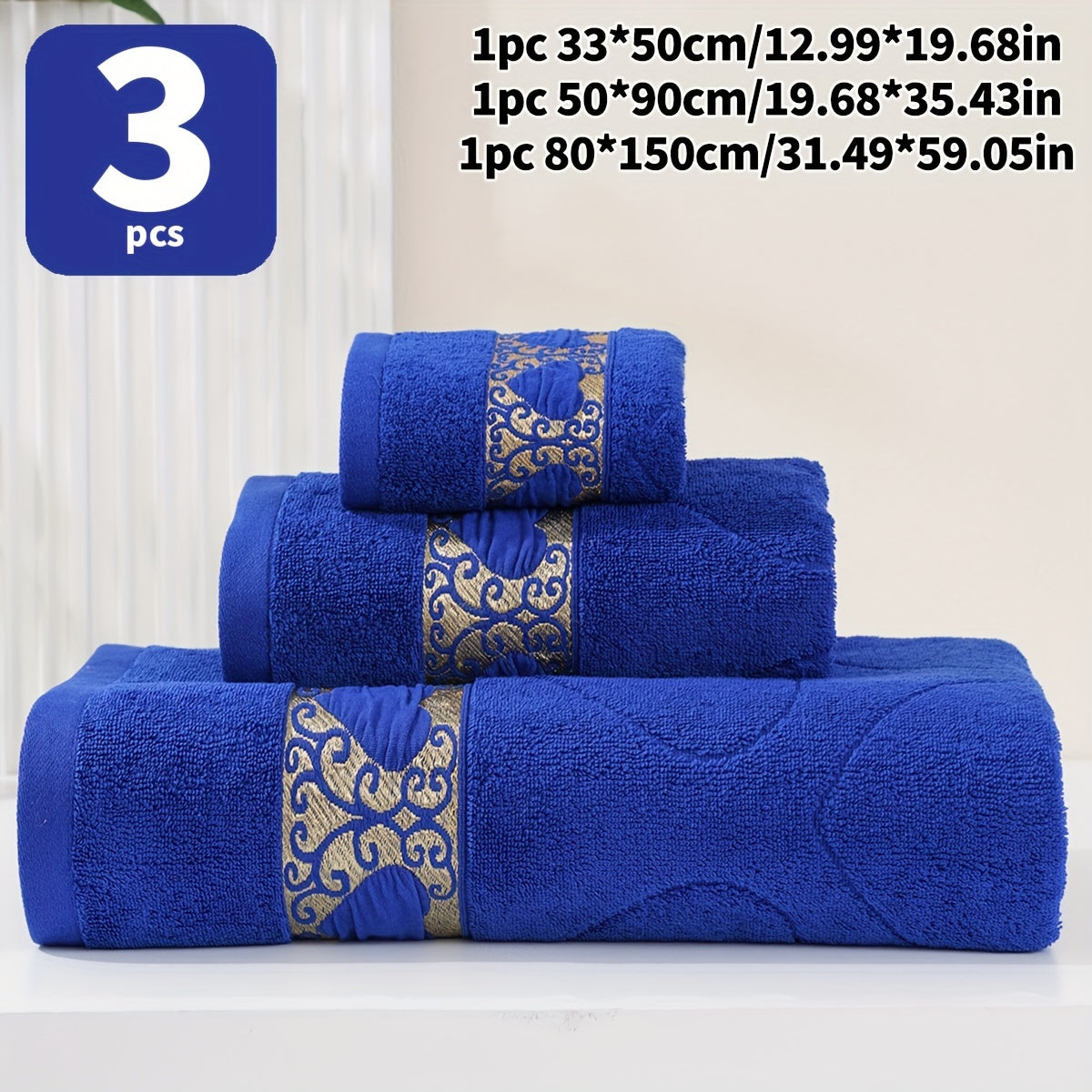 Cotton Jacquard Towel Set 3 Pieces Includes Washcloth Hand Towel Bath Towel Absorbent Quick-Drying Soft