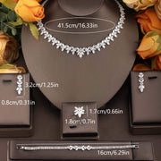 Women's Jewelry Set with Cubic Zirconia Leaf Design Necklace Earrings Ring Bracelet for Weddings and Galas