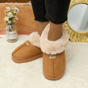 Women's Winter Slippers Indoor Outdoor Cushioned EVA Brown White Plush