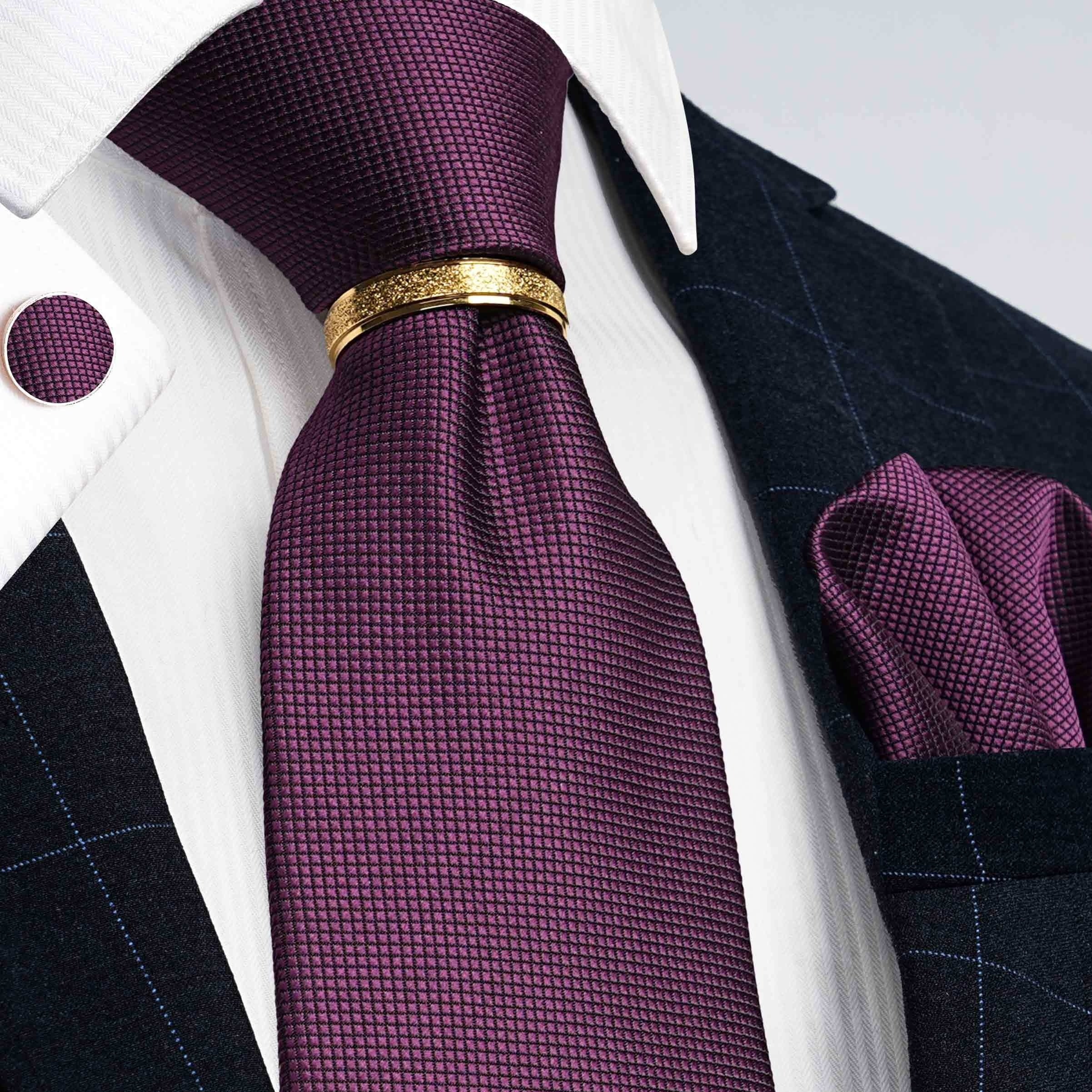 Men's 4-Piece Tie Set Necktie Pocket Square Cufflinks Gold Tie Clip for Weddings Groomsmen Business