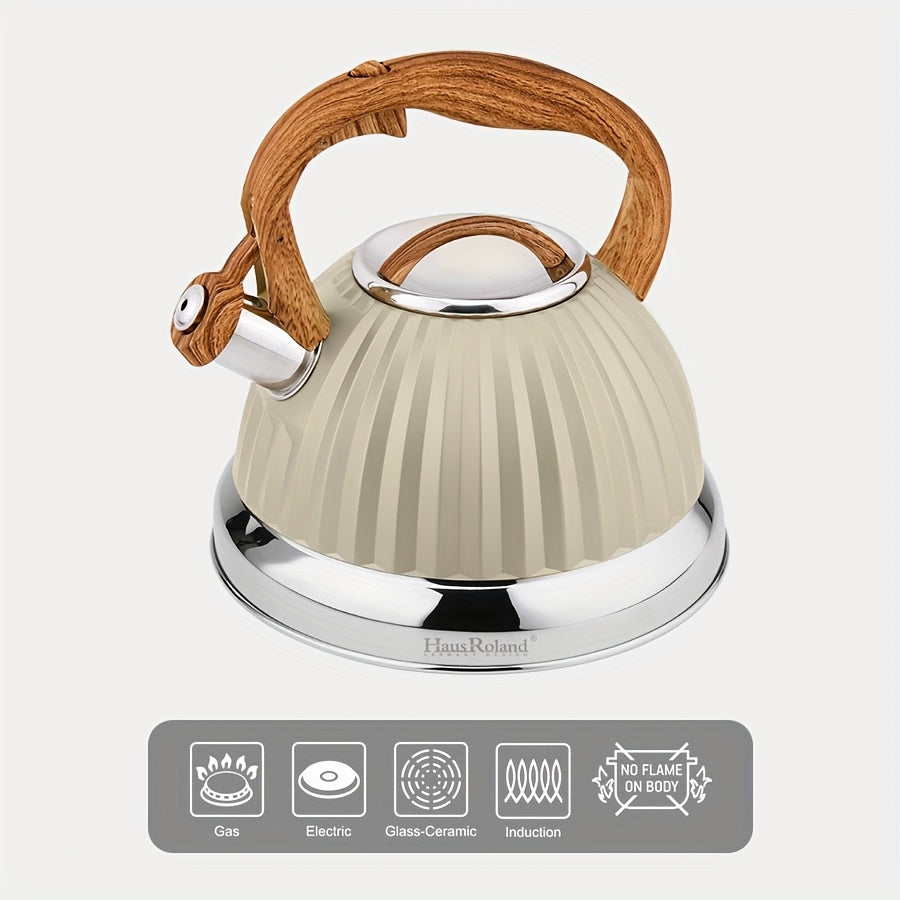 Stainless Steel Tea Kettle with Wooden Handle for Gas and Induction Stoves